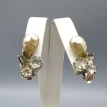 Vintage Baroque Pearl and Crystal Earrings, Glass Pearl Teardrops with Clear - £28.92 GBP