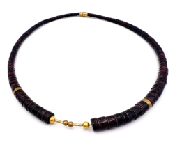 Vintage Brown Heishi Brass Beaded Necklace - £21.71 GBP