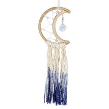 Little Blue Crescent Moon Dreamcatcher Wool Cotton Genuine Crystal Prism Star - £23.73 GBP