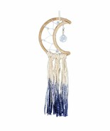Little Blue Crescent Moon Dreamcatcher Wool Cotton Genuine Crystal Prism... - $40.93 CAD
