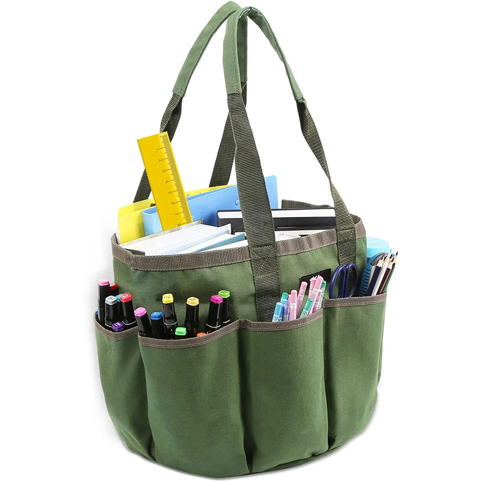 Olive Green Organizer Tote Bag Large Storage Tote Bag with Pockets for Teaching  - £55.37 GBP
