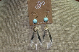 Plunder Earrings (New) Turquoise Marble Ball W/ Clear Tear Drop 3&quot; - £14.12 GBP