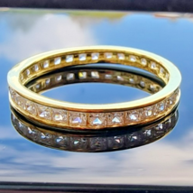 GOLD PLATED 925 STERLING SILVER SPARKLING GEMSTONE ETERNITY  BAND RING S... - $487.30 MXN