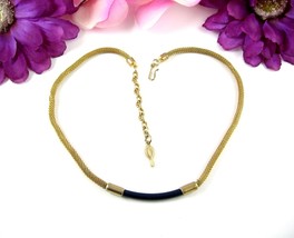 Sarah Coventry BLUE CURVED BAR Necklace Goldtone Snake Chain Choker Retro 16&quot; - £15.02 GBP