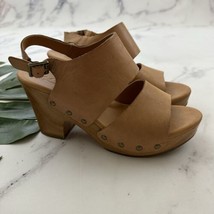 Korks Kork Ease Chunky Wood Heel Sandals Size 7 Brown Leather Studs Sling Back - $34.64