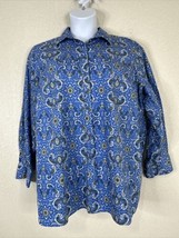 Lands&#39; End Womens Plus Size 1X Blue Paisley Popover Shirt Long Sleeve No... - £15.50 GBP