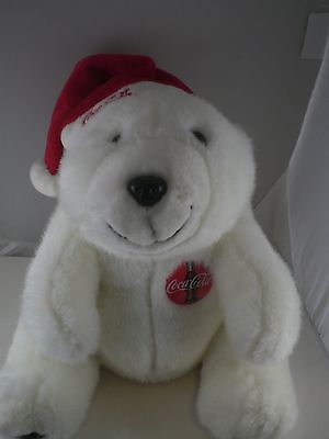 Adorable 10" Coca Cola COKE White polar bear in Santa hat for Christmas 1996 - $8.31