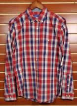 NEW Men&#39;s Simply Styled by Sears Button Front Shirt Long Sleeve Red Navy Plaid S - £7.42 GBP