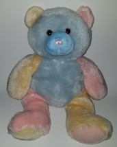 VTG Pastel Teddy Bear Plush 15&quot; Lovey Stuffed Animal Toy Pink Yellow Blue Baby - £50.40 GBP