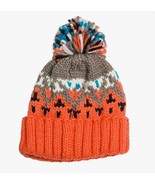 Orange, White, Taupe, Turquoise Nordic Design Pom Pom Knit Beanie Hat - £19.49 GBP