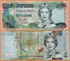 BAHAMAS 2001,2019 2 x UNC 1/2 0.5  Dollar Banknotes Paper Money Bills P-... - $5.90