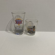 Set of 2 Vintage Souvenir Suber Bowl Shot Glasses XXXII XXIX San Diego Miami - £8.89 GBP