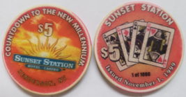Sunset Station Countdown to  New Millenium Nov 1 1999 - 1 of 1000 $5 Casino Chip - $7.95