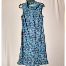 Ann Taylor LOFT Womens A-Line Midi Dress Size 12 Blue Brown Floral Lined - £13.02 GBP