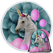 Pink Balloons and Unicorn Round Beach Towel - $14.90+