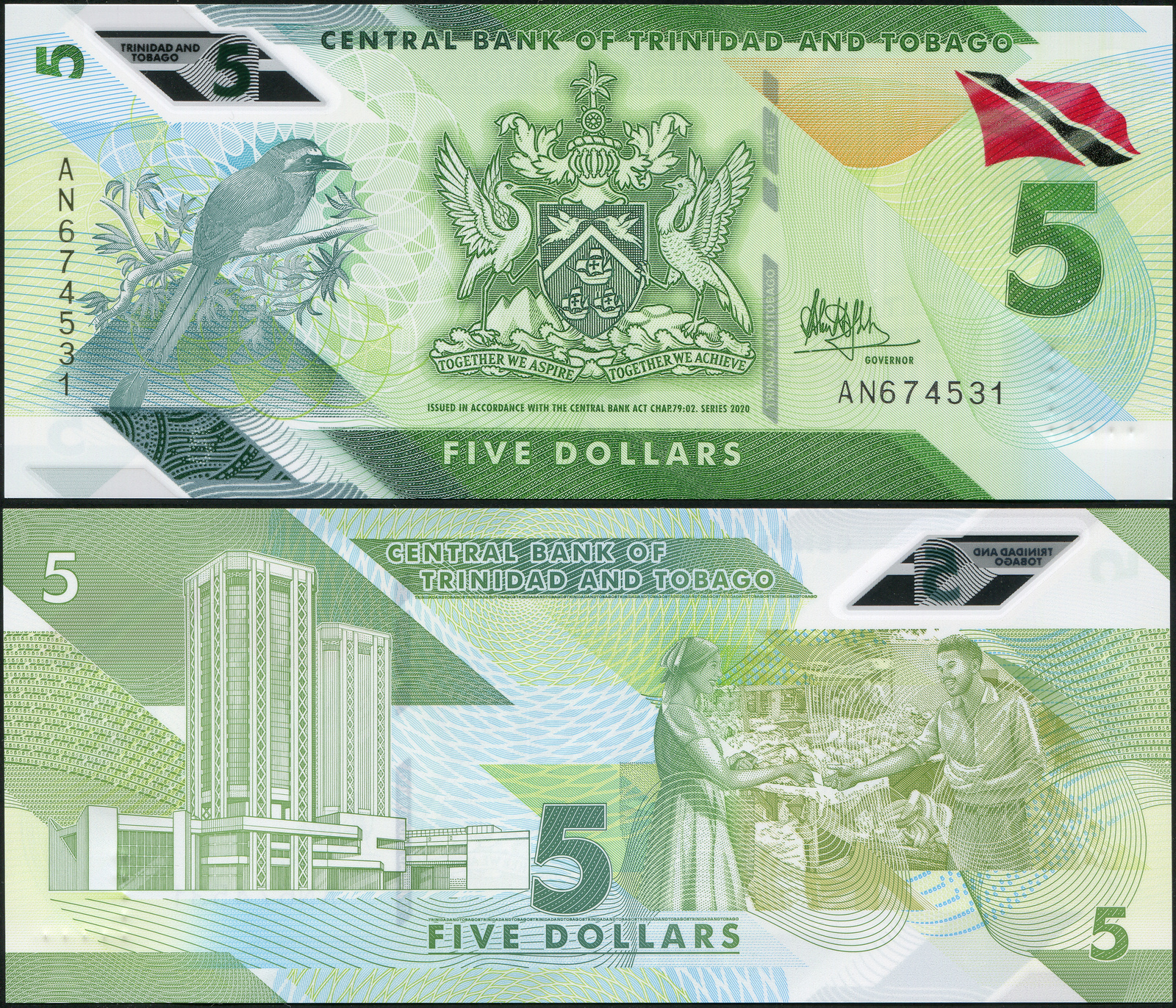 Trinidad and Tobago. Banknote 5 dollars. 2020. Unc. Polymer. Cat# P.NL