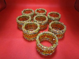 NAPKIN RINGS set of 8, amber beads, 2 x 1&quot; - £19.38 GBP