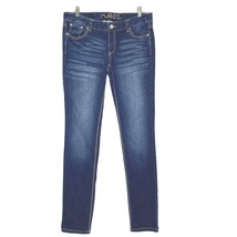 rue21 Junior Jr Women&#39;s 9/10 Tall Tapered Leg Blue Jeans 34 x 33.5 Embroidery - £17.97 GBP