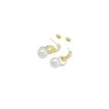 CZ Chunky Gold Link White Pearl Earrings, Sku#ZX188 - $7.99