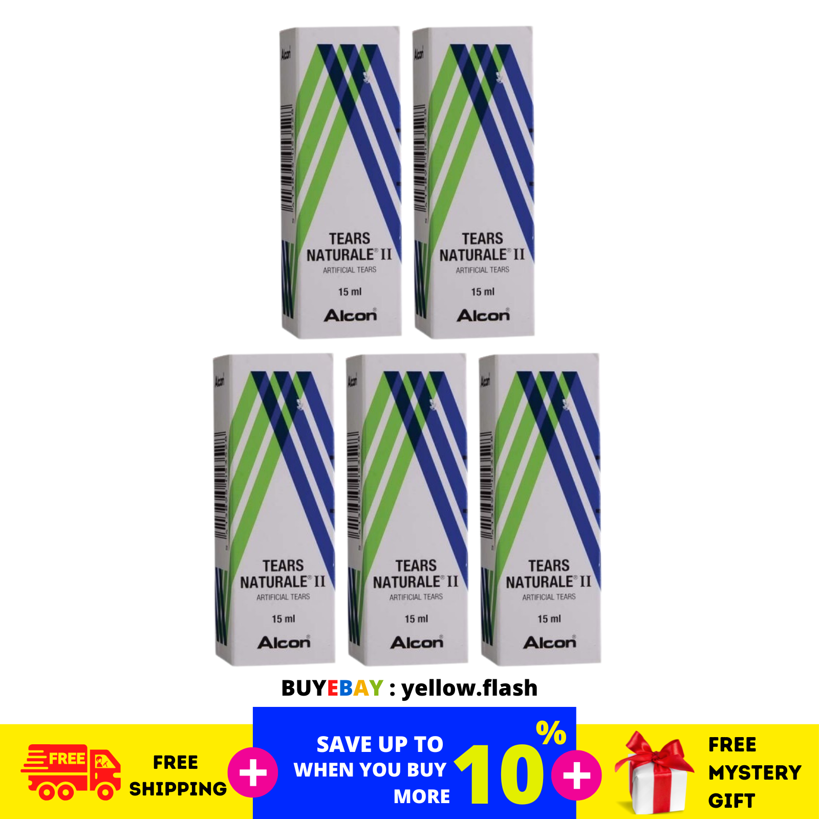 5 pièces x 15 ml Alcon TEARS NATURALE II Lubrifiant Apaisant et Hydratan... - $33.64