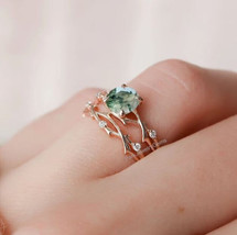 Green Moss Agate Ring|925 Sterling Silver Ring| Two Band Ring For Women - £53.68 GBP
