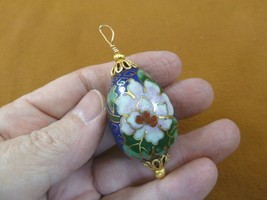 (J520-25) Blue pink cherry blossom flower 40x32 mm oval CLOISONNE wired pendant - £23.15 GBP