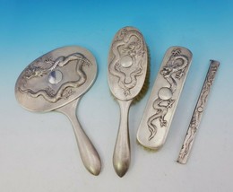 C.J. Co. Chinese Export Sterling Silver Dresser Set 4pc with Dragons (#3568) - £765.50 GBP