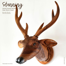 Deer Buck Stag Head - Hand Carved African Safari Wooden Large Room Decorative Sc - £511.05 GBP