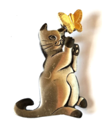Vintage Signed Shields Pewter Cat/Butterfly Brooch 1.3/4" x 1.1/8" - €19,69 EUR