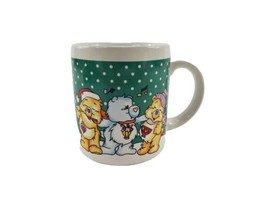 Vintage Care Bears Snowing Christmas Holiday Singing Dancing Green Coffee Mug - £11.37 GBP