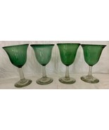 Green Flared Cup &amp; Clear Stem Mouth Blown Mexico Wine Glasses 6.25” Set ... - £15.92 GBP