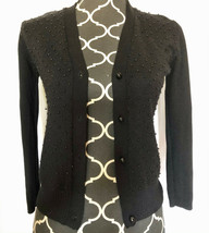 Rafella Petites Black Beaded Knit Ribbed Band Cardigan Top Long Sleeves P/S - £7.73 GBP