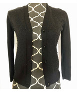 Rafella Petites Black Beaded Knit Ribbed Band Cardigan Top Long Sleeves P/S - £7.75 GBP