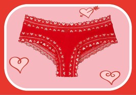 XXL Red Lipstick Heart Lace Trim Cotton THE Lacie Victorias Secret CHEEKY Pantie - £9.99 GBP