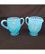 Vintage Fenton Colonial Blue Opalescent Hobnail Creamer &amp; Sugar Bowl Set... - $40.60 CAD