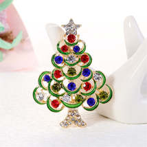 Red Cubic Zirconia &amp; 18K Gold-Plated Star Christmas Tree Brooch - £11.15 GBP