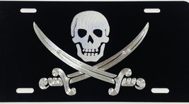 Calico Jack Skull &amp; Swords Pirate Engraved Car Tag Diamond Etched License Plate - £17.13 GBP