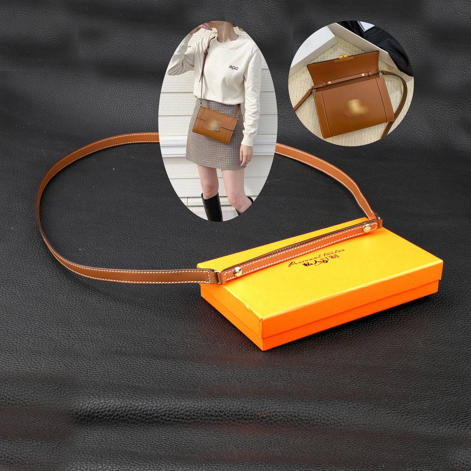 1.5cm width leather shoulder strap for Strap Bag Triomphe in natural calfskin