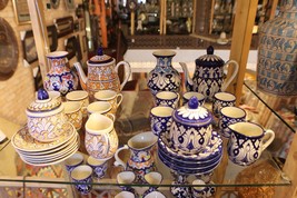 Luxurious Vintage Ceramic Blue Pottery Tea Set - Complete Elegance for Tea Enthu - £159.84 GBP