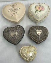 Lot Of Heart Shaped Trinket Boxes Lidded Jar Vanity 4.5 &amp; 3.5” Vintage Heritage - $20.57