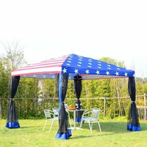 USA Flag 10x10 Outdoor Portable Canopy Tent Shelter Sun Shade Beach BBQ ... - £188.06 GBP