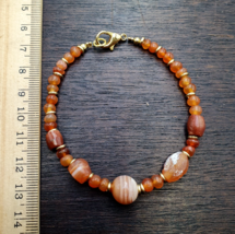 Antique ancient agate Carnelian beads bracelet #jn-br1 - $129.11 CAD