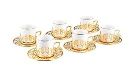 LaModaHome Gilded Espresso Coffee Cups with Saucers Set of 6, Porcelain Turkish  - £51.03 GBP