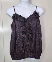 Lane Bryant Black Tank Plus Size 26/28 Polka Dot Ruffled Front Spaghetti... - £10.30 GBP