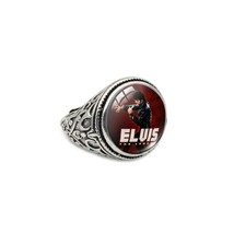 Elvis Presley Antique Ring Silver Plated Resizable Concert TCB Aloha Haw... - $18.99