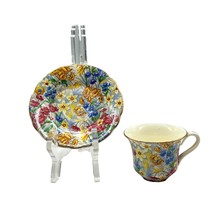 Vintage Flat Demitasse Cup &amp; Saucer Sussex Cherry Chintz by Erphila Germany #3 - £29.69 GBP