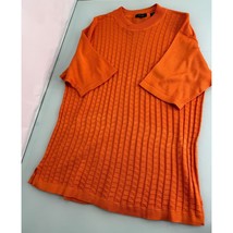 Vintage Genelli Men Shirt 100% Slik Geometric Textured Orange Short Sleeve XL - £59.32 GBP