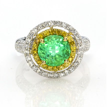 Real 3.67ct Natural Green Emerald &amp; Diamonds Engagement Ring 18K Solid Gold - £4,953.57 GBP