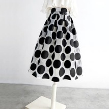 Women White Black Strip Pleated Midi Skirt A-line High Waist Pleated Plaid Skirt image 8