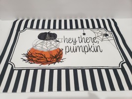 4pc Halloween Black White HEY THERE PUMPKIN Spider Fabric Placemats  - $29.69